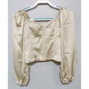 ABERCROMBIE & FITCH beige polyester fitted crop blouse woman's size S, NEW